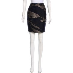 YIGAL AZROUËL Black Navy Gold Metallic Wool Jacquard Pencil Skirt, Sz: L | US 10